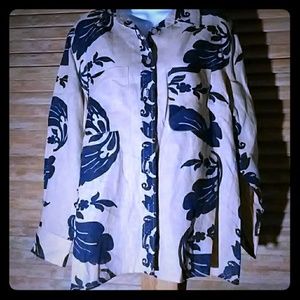 NWOT LINEN BLUE/ECRU PRINT L/S SHIRT